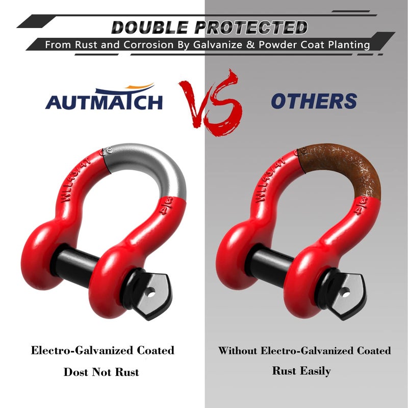 AUTMATCH D Ring Shackle 3/4"" Shackles (2 Pack) 41,887Ibs Break Strength, Clevis Shackle with 7/8"" Screw Pin and Shackle Isolator Washers Kit for Tow Strap Winch Off Road Vehicle Recovery, Red & Black - Image 5